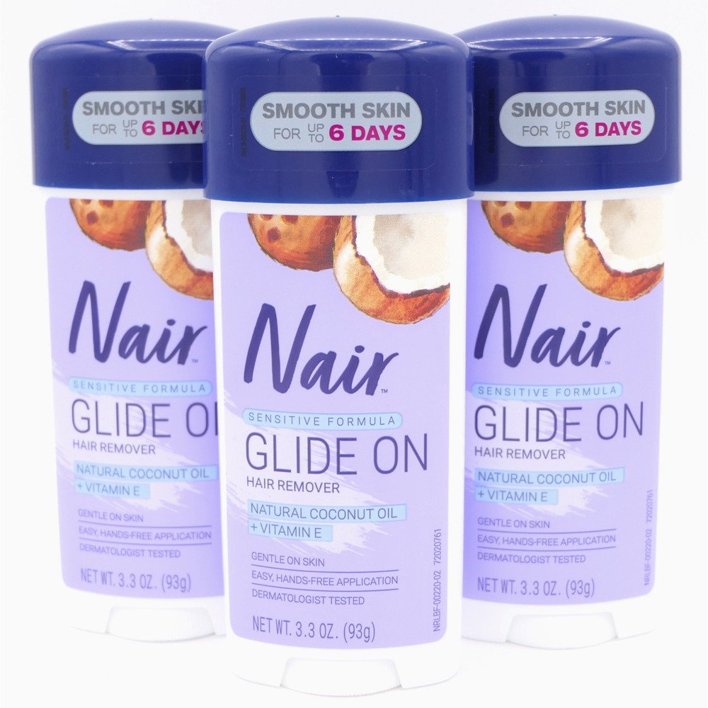 Nair Sensitive Formula Glide On Hair Remover w/ Coconut Oil 3 Pack 3.3 oz Ea